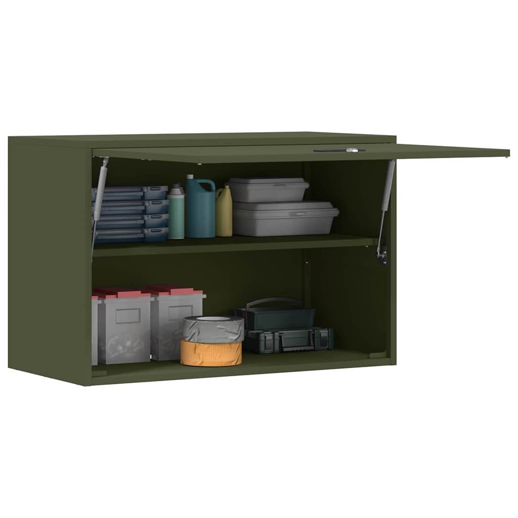 Wall Mounted Garage Cabinet with Gas Spring Door Olive Green