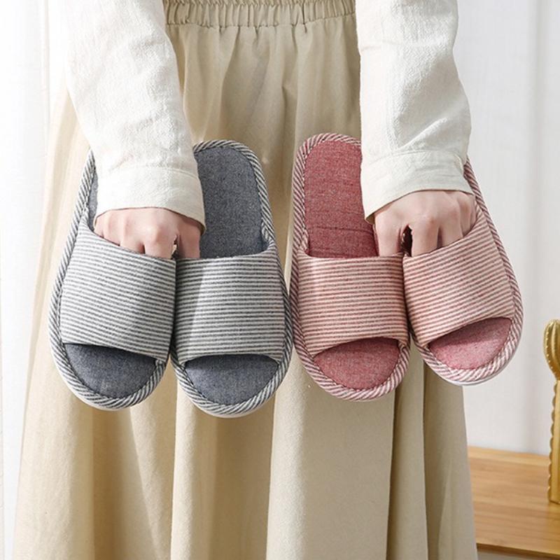 Полосатые женские домашние тапочки, домашняя обувь, шлепанцы, женские тапочки с мягкой подошвой, открытые тапочки для пар