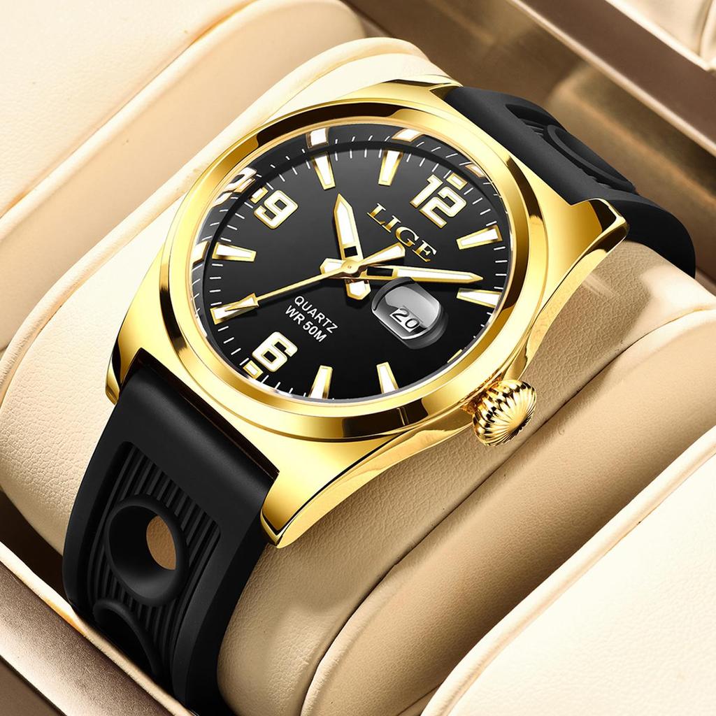 LIGE Модные повседневные мужские часы, удобные силиконовые ночные светящиеся водонепроницаемые спортивные часы, автоматические часы с датой и временем, мужские кварцевые часы