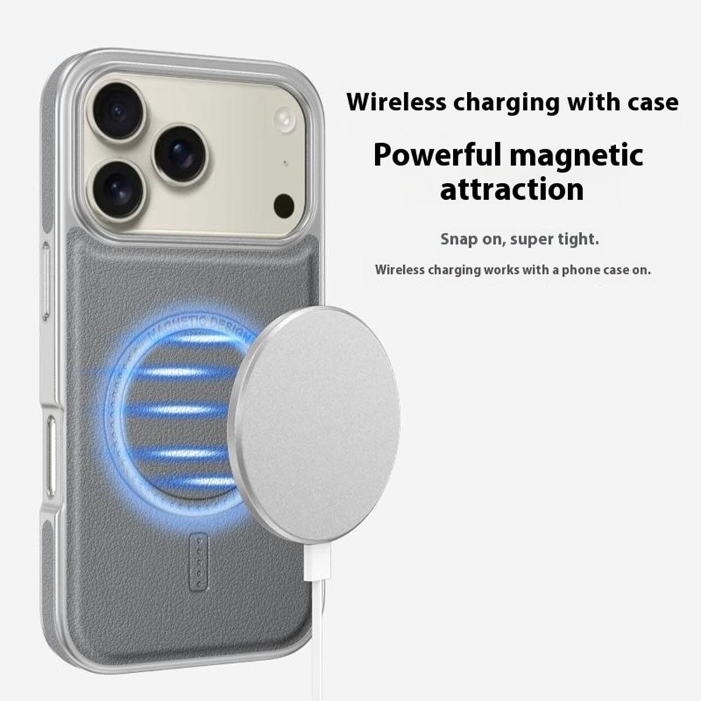 Для iPhone 17 Pro Max Магнитный чехол Гальванизированный край PU+TPU+PC Чехол для телефона