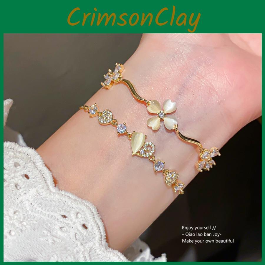 Zircon Floral Charm Bracelet For Women With Luxurious Finish And Daily Wear