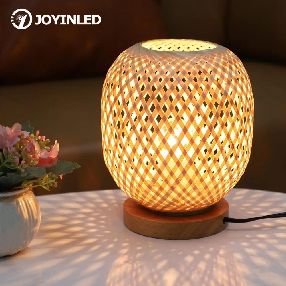 Bohemian Hand-woven Natural Bamboo Table Lamps Vintage Vine Rattan Decorative Desktop Lights for Study Teahouse Bedside