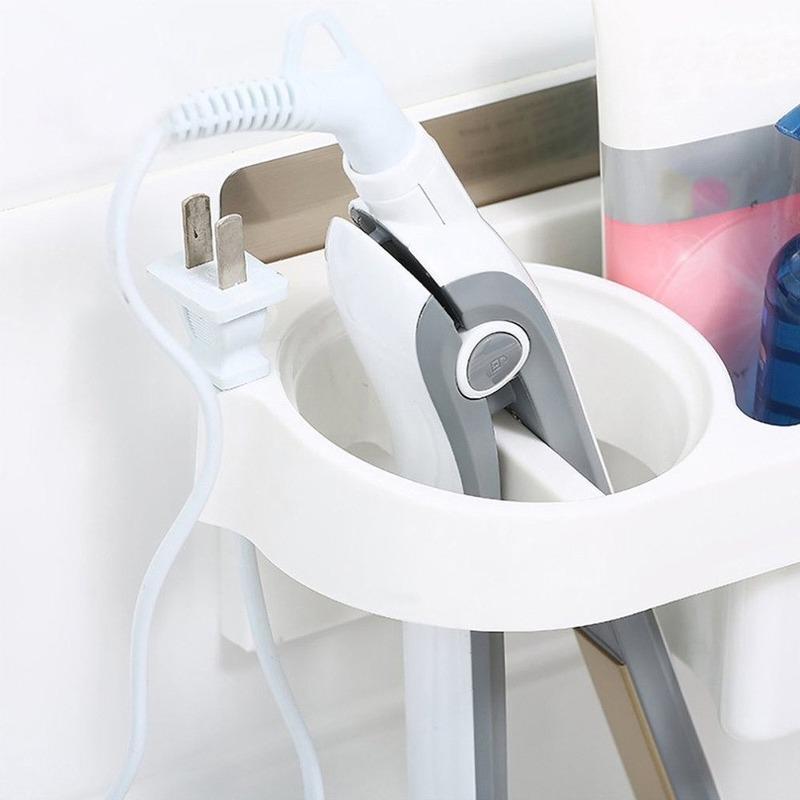 Hair Dryer Rack Comb Holder Bathroom Storage Organizer Self-adhesive Wall Mounted Stand for Shampoo
