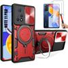 Case + Tempered GlassesFor Xiaomi Redmi Note 11 Pro - Red - Camera Cover - Rotating Ring Holder