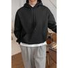 Men's Black Plain Hooded Oversize 3 Thread Drawstring Loose Cut Hoodie Sweatshirt