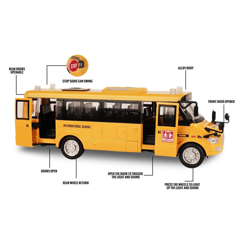 1/32 школьный автобус, игрушки для малышей, 9-дюймовые откидные желтые игрушечные автобусы, литые под давлением машинки со звуками, подсветкой и открытыми дверями, день рождения для мальчиков, девочек, детей