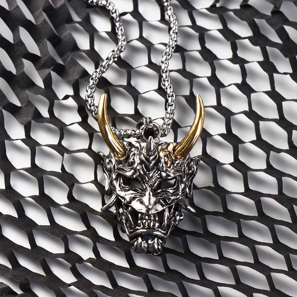 Exaggerate Cool Creative Stainless Steel Wheat Chain Man Necklace Clavicle Chain Ox Head Choker
