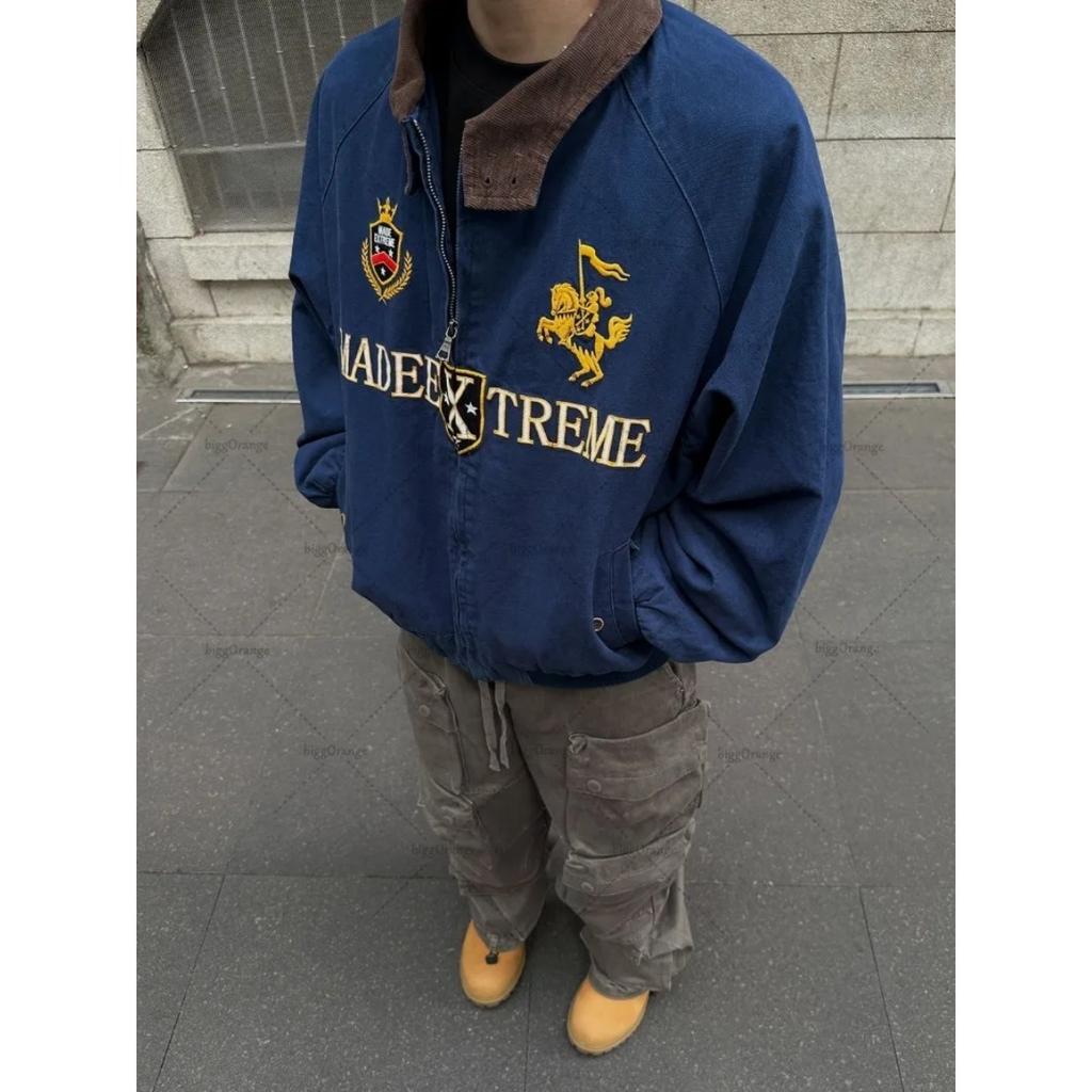 Куртка-бомбер ZYLLO в стиле американского ретро-винтажа с вышивкой и молнией, модная, в стиле хип-хоп, с отложным воротником, в стиле 2000-х, уличная одежда, свободный крой, повседневная.