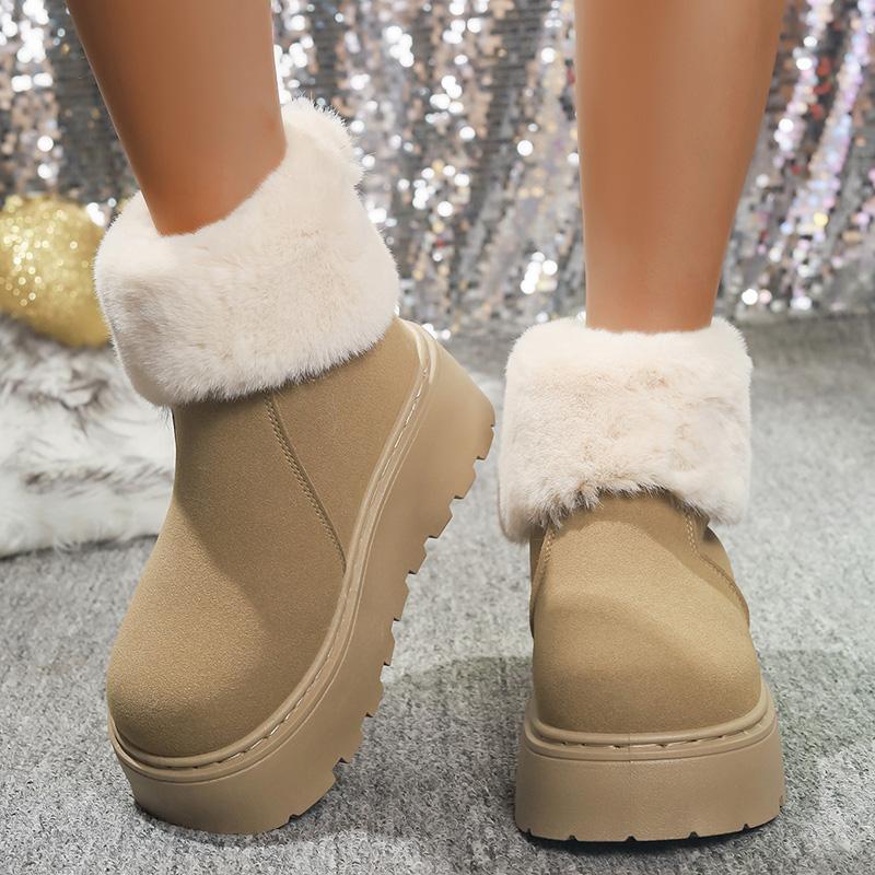 Fashion Chunky Platform Fur Ankle Boots Women 2025 New Back Zipper Faux Suede Snow Boots Woman Thick Bootm Warm Winter Booties Mujer