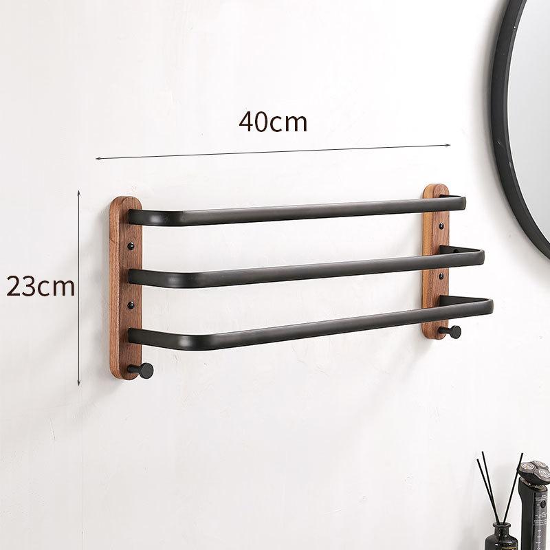 40cm-60cm Wood Bathroom Towel Rack Black/White Aluminum Towel Holder Wall Hanging Multi Pole Triple Towel Bar With Hook
