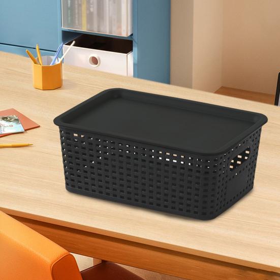 1/6Pcs Storage Baskets with Lid Large Capacity Hollow Breathable Design Stackable Decorative Storage Bin Toys Container