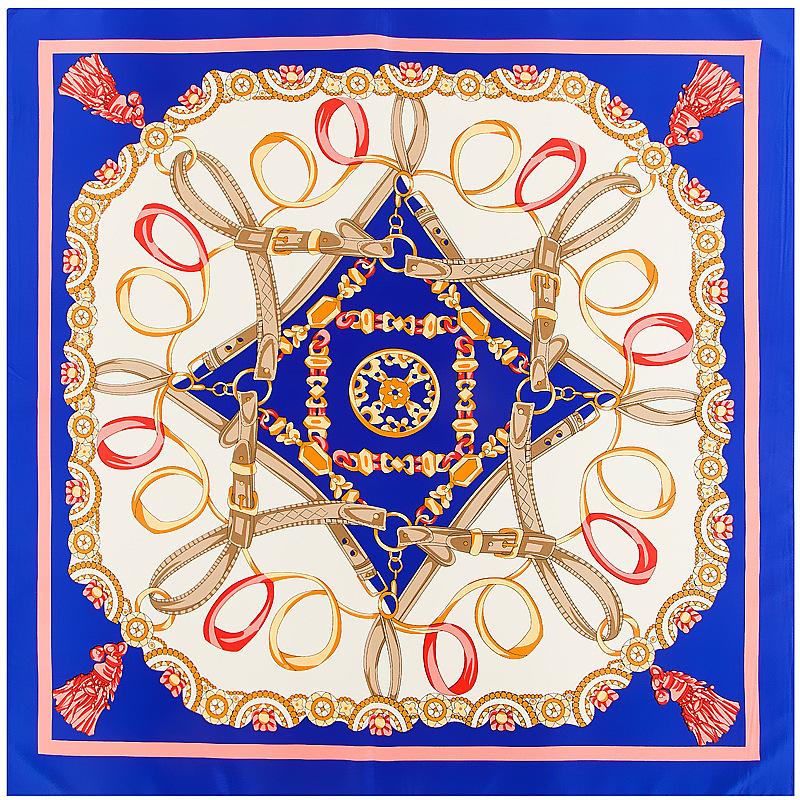 Luxury Brand 100% Twill Silk Scarf ChainsTassel Square Scarf New Design Print Kerchief Women Neck Shawl Wraps Echarpe 130cm