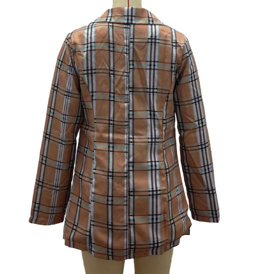 Женский пиджак с лацканами, длинный рукав, открытый спереди, пиджак с карманами, клетчатый принт, приталенный повседневный деловой пиджак