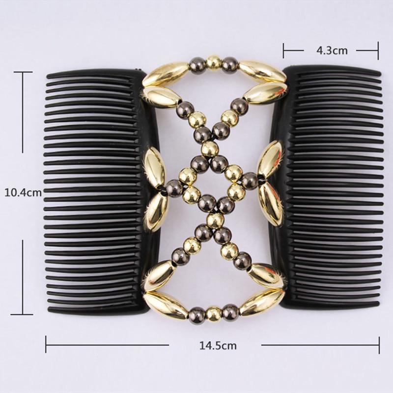 Женская эластичная заколка для волос, растягивающаяся двойная волшебная расческа для волос, черная заколка для волос ручной работы из бисера