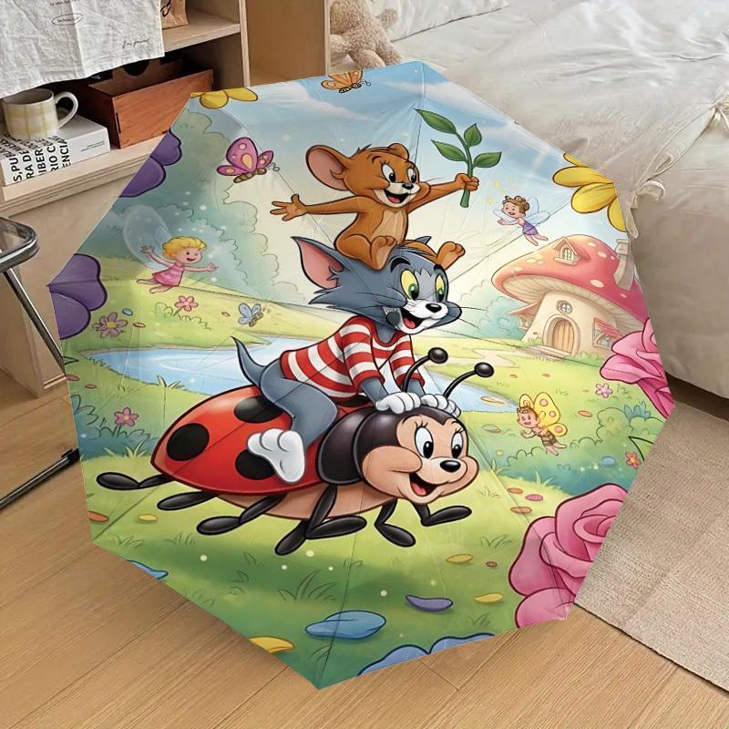 1pc Tom and Jerry Automatic Open/Close Umbrella Compact Folding Umbrella with 8-Rib Shaft lightweight esign, for Women/Men1154A
