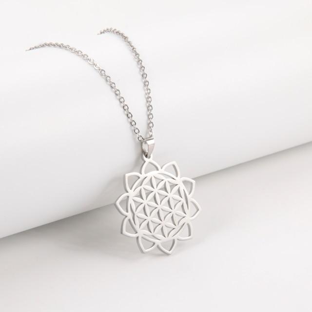 Цветок жизни мандала ожерелье кулон позолоченная цепочка из нержавеющей стали ювелирные изделия геометрические аксессуары амулет подарок для женщин мужчин
