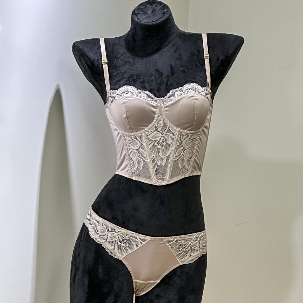 Seductive Lace Longline Corset Push-Up Bra Set for Women