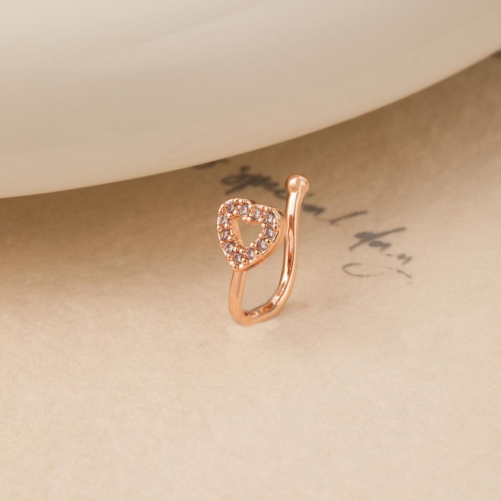 Персонализированный неперфорированный U-образный зажим для носа, простой и изящный бриллиантовый лист розы, ювелирное украшение, пирсинг для носа