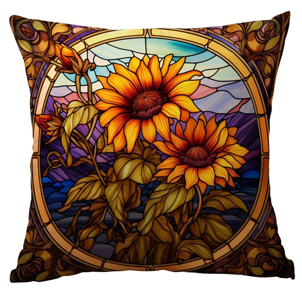 New Vintage Floral Pillowcase Creative Colored Glass Printed Home Sofa Car Cushion Pillowcase