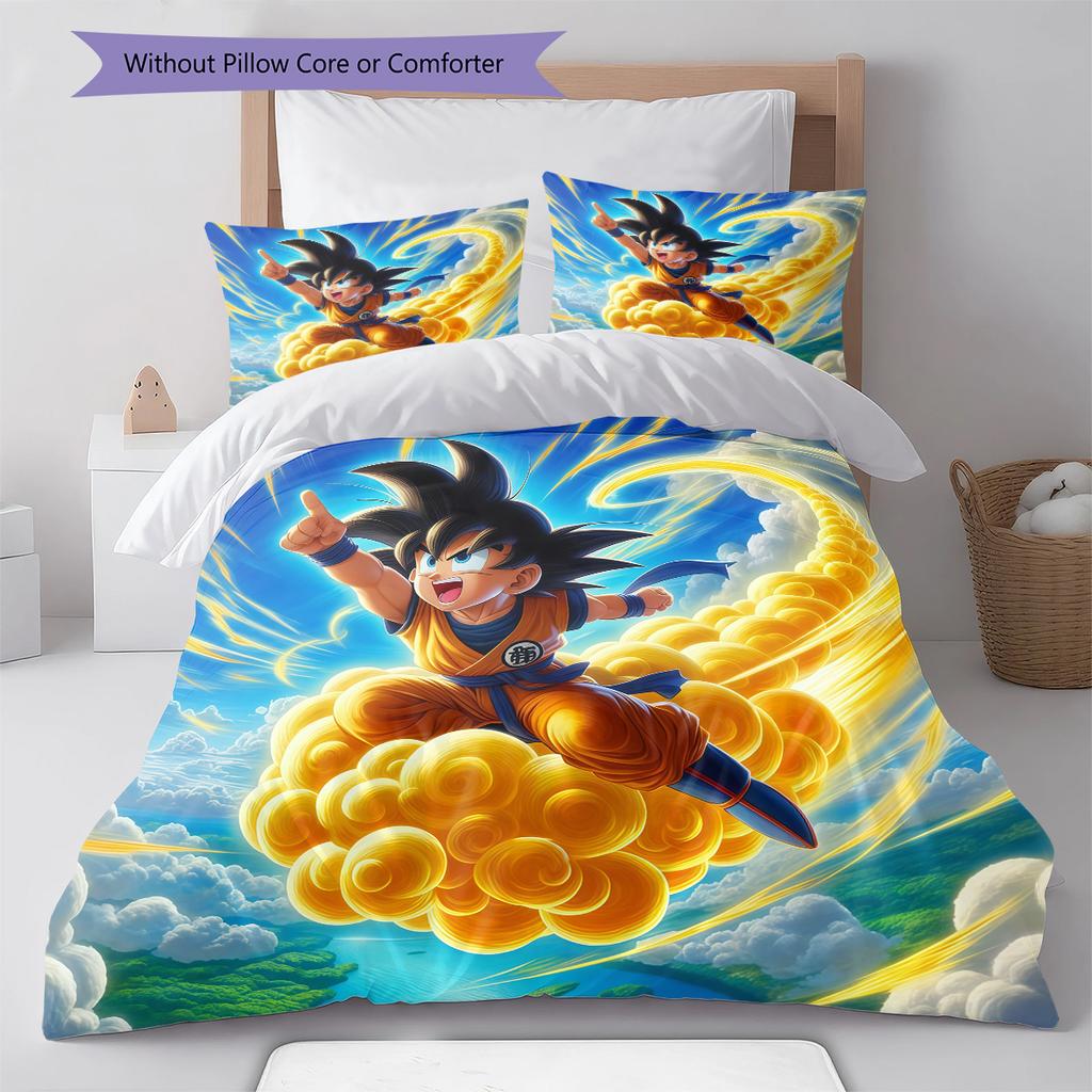 Son Goku Pattern Bedding,Quilt Set Quilt Cover Pillowcase Home Birthday Gift (1 * duvet cover + 2 * pillowcase, without core)