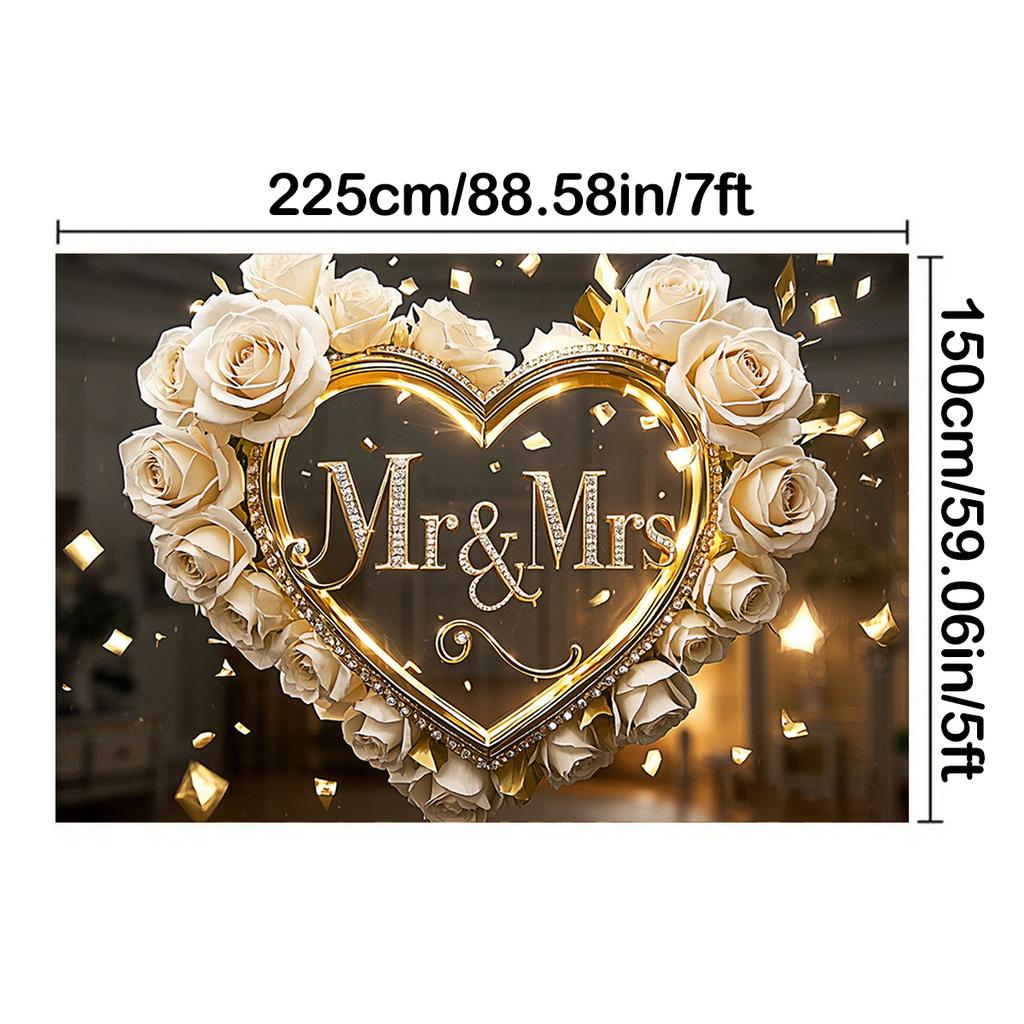 1 шт. Свадебный фон Mr&Mrs с белыми розами и золотыми сердцами, настенный декор для фотосъемки, вечеринки, плаката на день рождения, годовщину для улицы и помещения