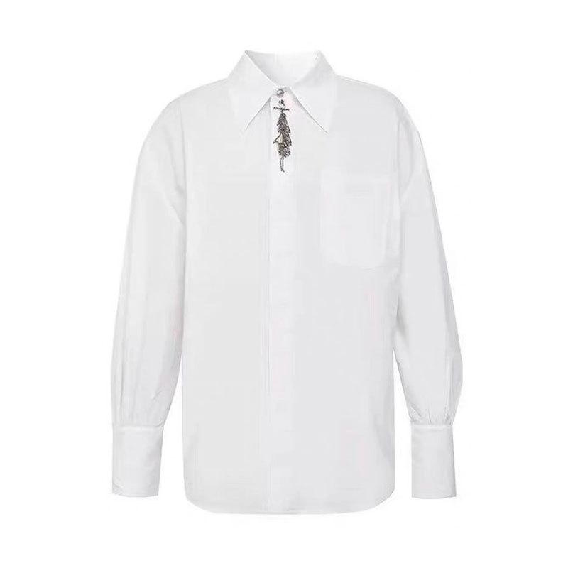 Mall 1116 Women's Spring and Autumn Lapel Design Sense Heavy Industry Nail Beads Fashion Casual Long Sleeve Shirt 111111