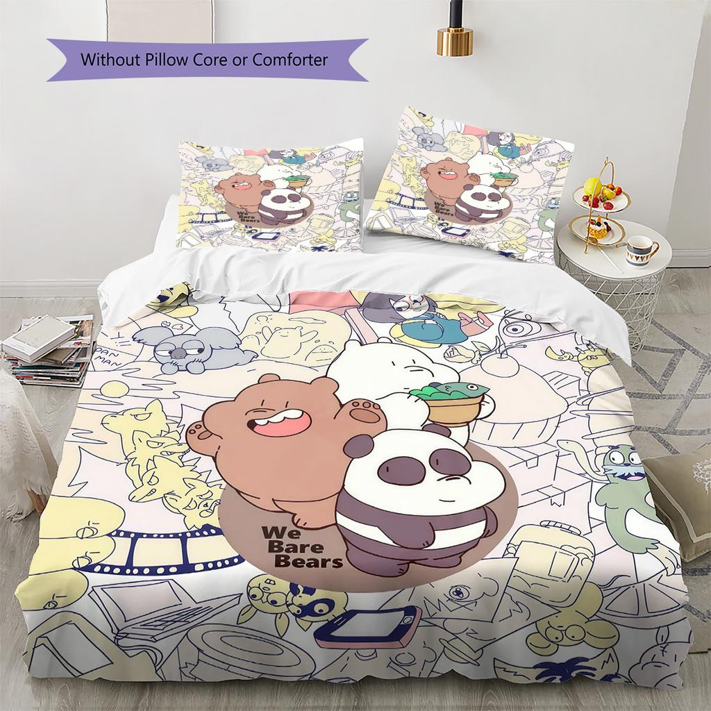 We Bare Bears Pattern Bedding Quilt Set Home Decoration Gift (1 * duvet cover + 2 * pillowcase without core)