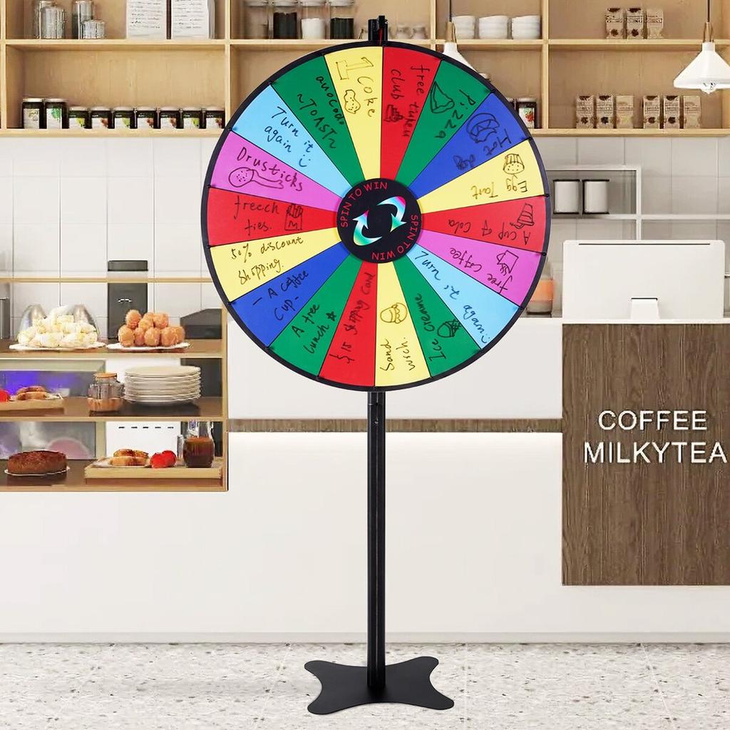 36 inch Spinning Prize Wheel, 18 Slots Spinning Wheel, Roulette Wheel with a Dry Erase and 2 Markers, Tabletop or Floor Standing Win Fortune Spin