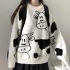 Cute Cow Sweater Female Casual Loose O-neck Knitted Pullover Harajuku Clothing for Women