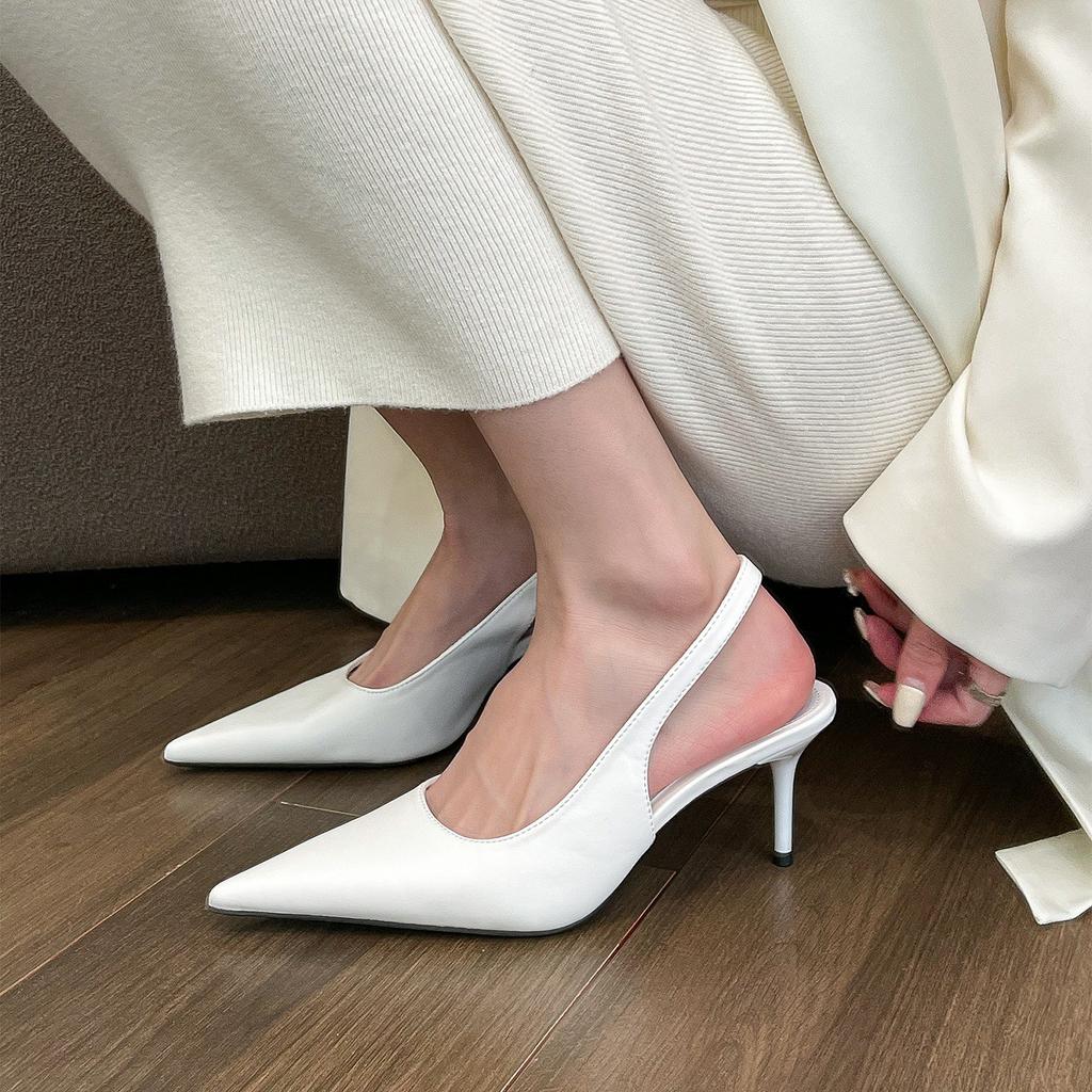 Премиальные белые туфли-лодочки на высоком каблуке, женские, с нежным темпераментом, с сумкой на носке, с мелким вырезом, женские сандалии с открытым носком