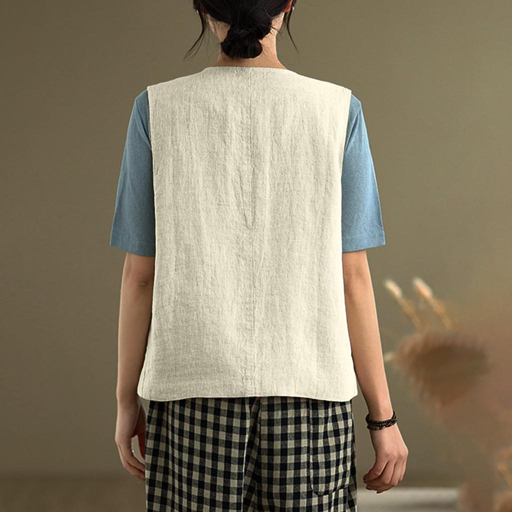 Womens Cotton Linen Vest Casual Sleeveless Coat Cardigans Lightweight Jacket Waistcoat Top