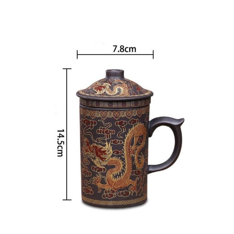 360ML Teacup with Infuser and Lid Handmade Hand Painted Dragon Beauty Purple Clay Tea Mug Ceramic Water Mug Drinkware