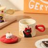 Cute Naughty Cat Ceramic Mug with Lid Birthday Gift Coffee Water Cup Souvenir Breakfast Milk Cup