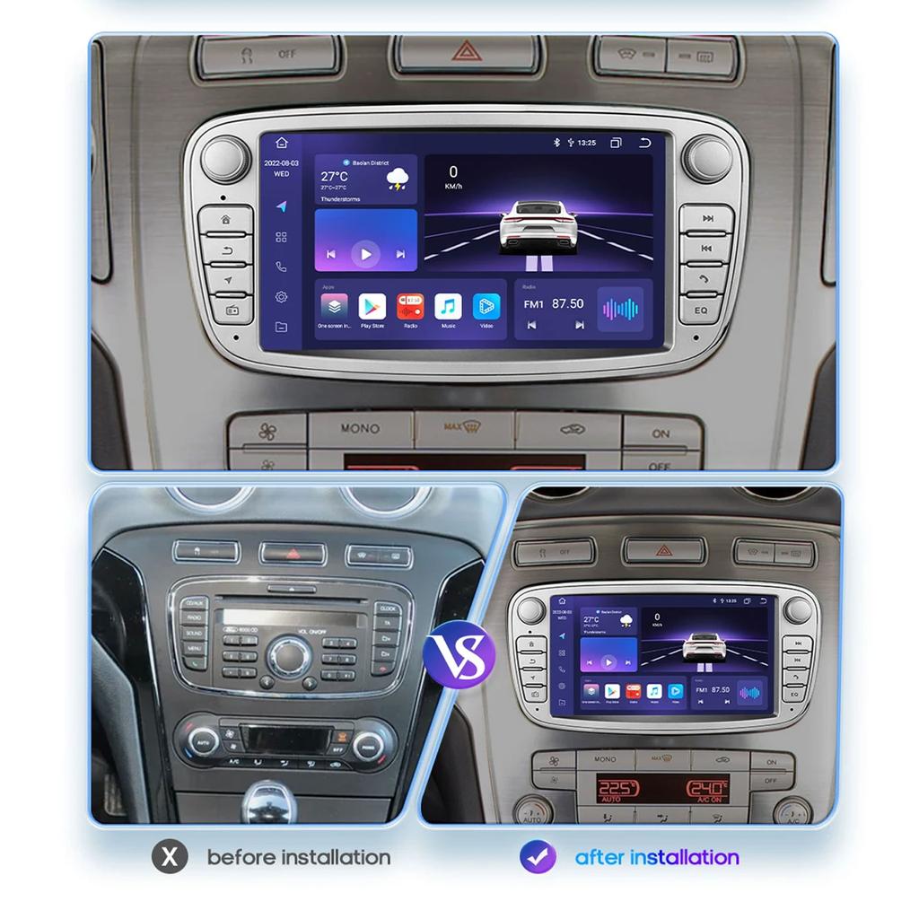 Hizpo Для Ford/Focus/S-Max/Mondeo 9/GalaxyC-Max Автомагнитола Мультимедийный Видеоплеер Навигация GPS Интеллектуальный Android 13 БЕЗ DVD 2din 2 дин 2.5D USB