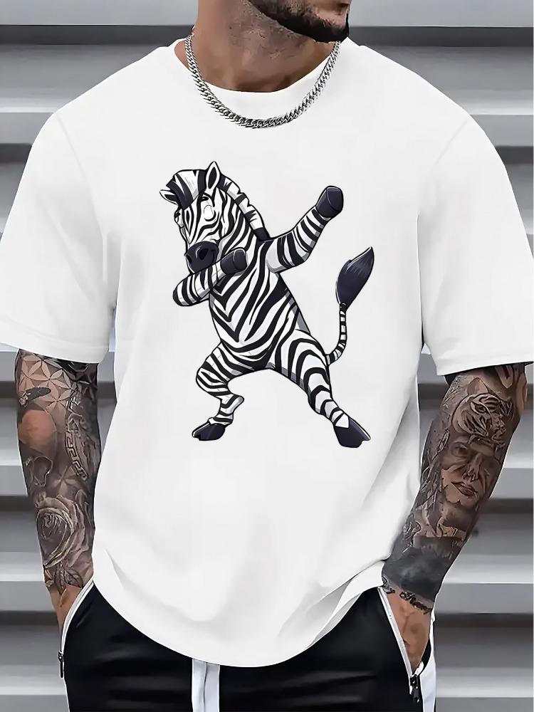 Unisex Funny Dab Dance Zebra Cartoon Graphic Crew Neck Short Sleeve Tee Oversized Loose Streetwear Casual Daily Summer Basic Top