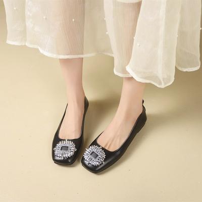 2024 Блестящие туфли со стразами Женские серебристые туфли-лодочки из лакированной кожи с квадратным носком Слипоны Женские балетки Офисные туфли Лоферы Женские