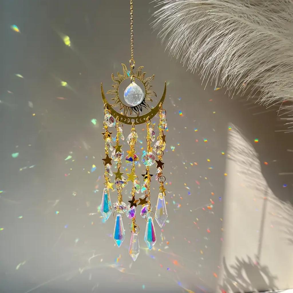 1 шт. Золотая Звезда Луна Уличное Освещение Кристалл Ветер Чим Подвесной Садовый Ловец Солнца Праздничные Украшения Для Свадьбы Вечеринки