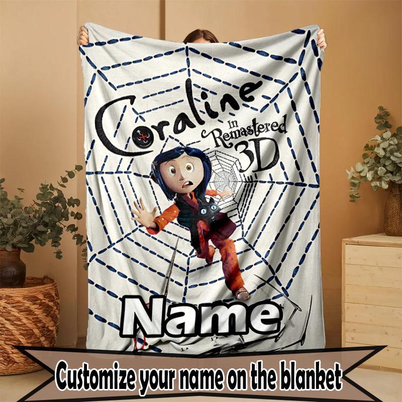 Custom Name Personalized Coraline Print Blanket, Home Decor, Bedroom, Sofa, Camping, Couch, Gifts for Birthday Christmas
