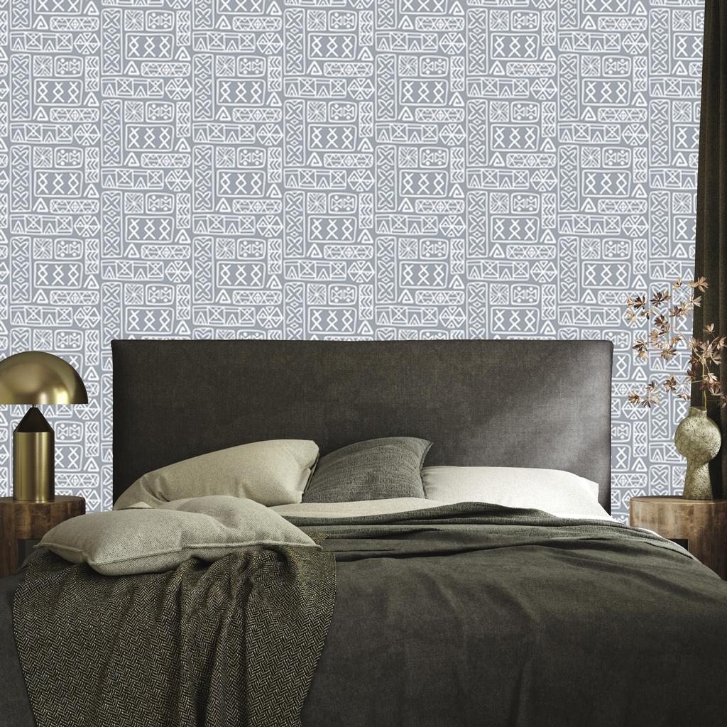 Polynesian Geometric Pattern Wallpaper Light Gray and Gray 50x1000
