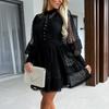 Ladies Fashion Sexy Solid Color Temperament Long Sleeved Lace Lace Lace Dress