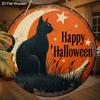 2D Flat Halloween Cute Cat Round Wooden Hanging Pendant, Living Room Garden Decor, Wall Art, Halloween Party Decor, Halloween Gifts