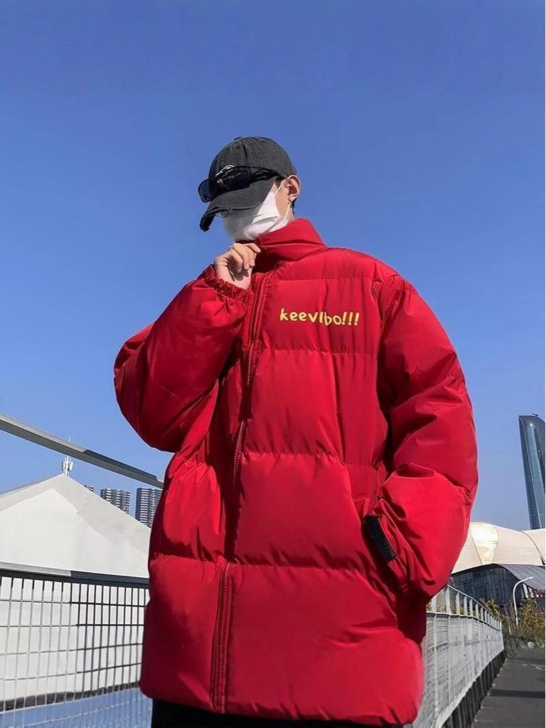 Мужская и женская красная хлопковая зимняя куртка Год Крысы - Утепленное, теплое пуховое пальто для защиты от холода