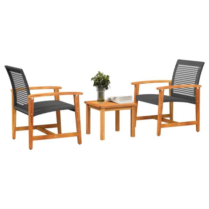 VidaXL Ensemble de Bistro 3 pcs, Chaises avec Table, Salon de Jardin Terrasse Patio, Moderne, Noir Résine Tressée et Bois 367601