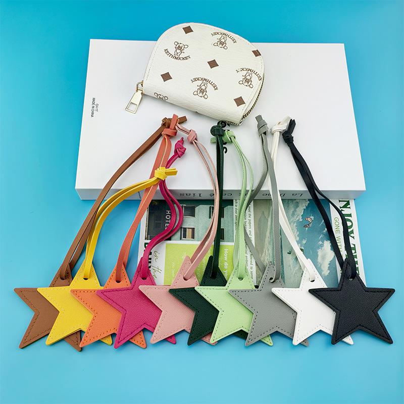 Spot Solid Color Leather Pentagram Keychain Pendant Simple Star Pu Leather Pendant Keychain High Sense