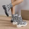 Fashion Warm Ankle Boots Women 2024 New Pu Leather Snow Boots Woman Fashion Printed Black Lace-Up Flat Heels Short Boots Size 43