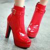 Women's Ankle Boots Platform Patent Party Dance Shoes Black Red High Heel Fashion Autumn Winter Motorcycle Short Boot Ladies