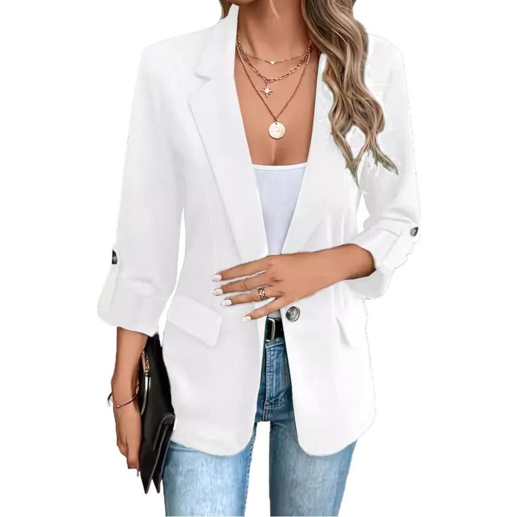 Женский однотонный пиджак с длинными рукавами - Осенне-зимняя мода