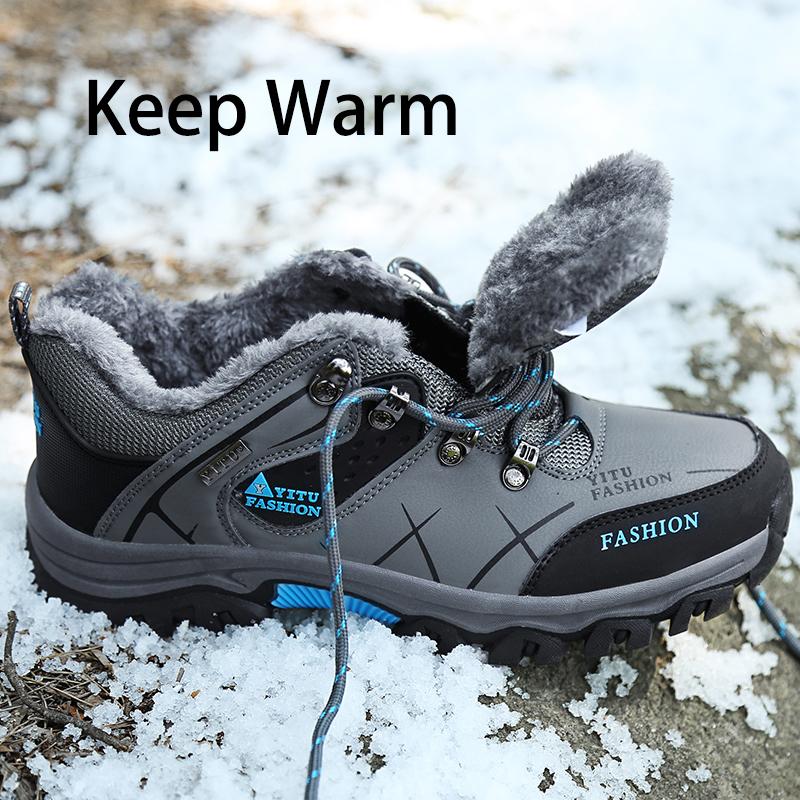 Мужская походная обувь, зимние уличные снежные хлопковые ботинки, водонепроницаемая кожаная спортивная треккинговая обувь, теплые плюшевые кроссовки для альпинизма, размер 39-47