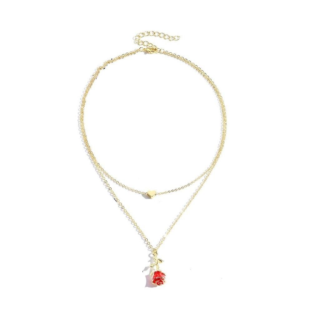 Flower Necklace Earrings Bracelet Zinc Zinc Zinc Alloy Flower Jewelry Rose Necklace  Valentine's Day Gift