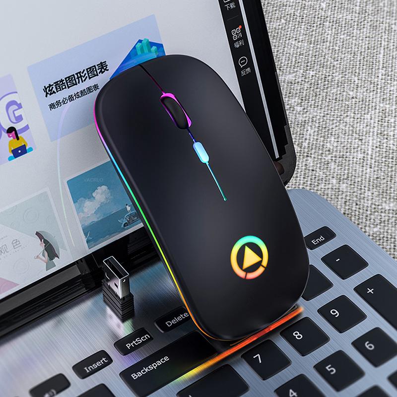 VAORLO 2.4G RGB Wireless Mouse Computer Mouse Silent Ergonomic Rechargeable Mice with LED Optical Backlit USB Mice for PC Laptop